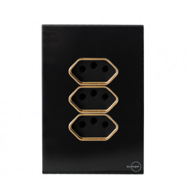 Conjunto Tomada Tripla 10a 4x2 - Novara Glass Preto Brilhante Gold